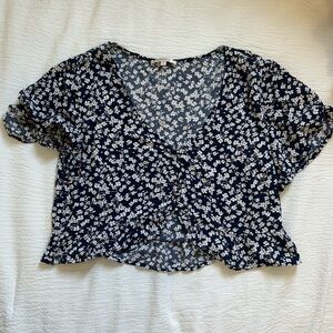 Crop floral white and blue top size S